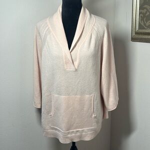 WRAP London light pink 100% cashmere V neck kangaroo pockets light sweater L-XL